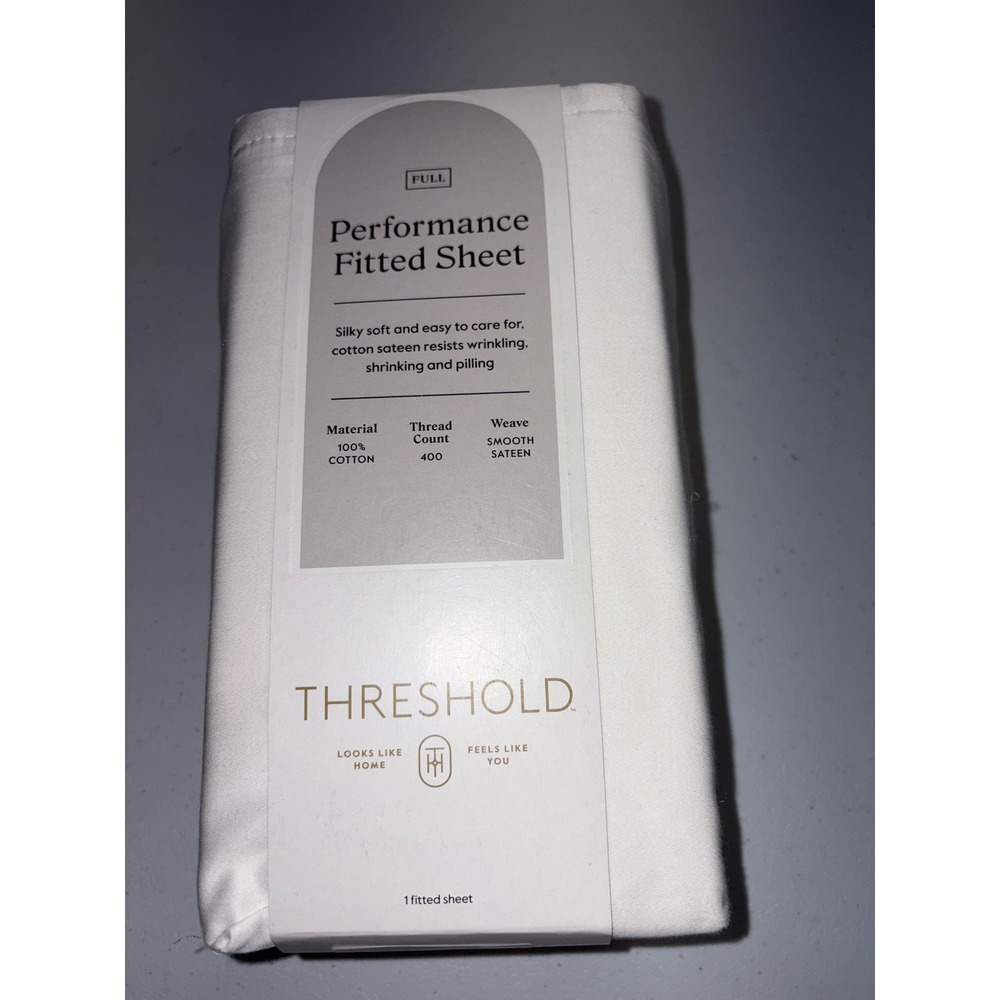 Threshold Performance Full Fitted Sheet 400 Thread Count Cotton Sateen White